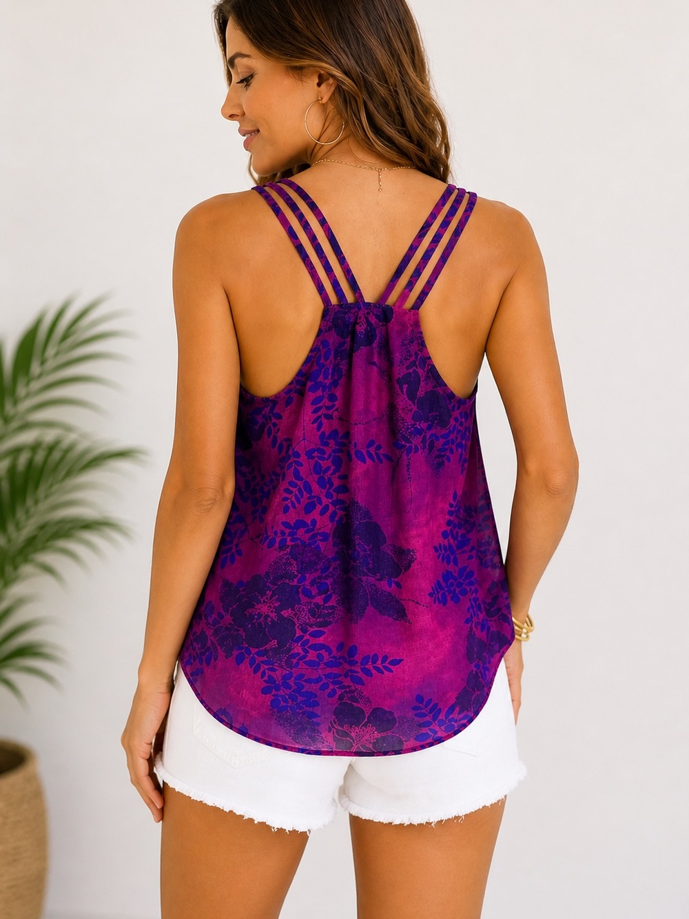 EUC Express Floral Cami Tank Size Medium Triple Strap Double Layered